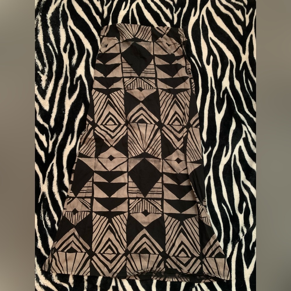 thrifted long skirt with brown and black print